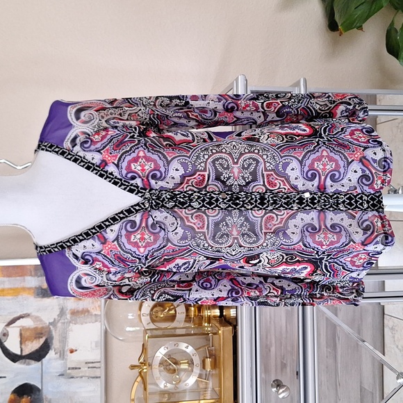 INC International Concepts Tops - INC Sheer Lace Up Purple Paisley V Neck Top Large